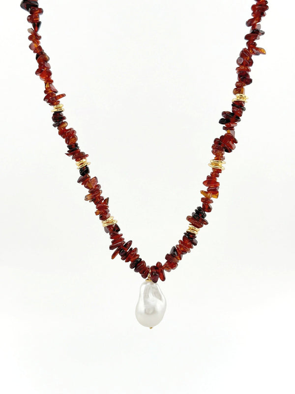 Kette Naturstein Perlen Mix – Produktbild auf weissem Hintergrund, Naturstein Halskette, Boho Schmuck