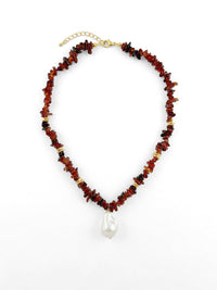 Kette Naturstein Perlen Mix – Produktbild auf weissem Hintergrund, Naturstein Halskette, Boho Schmuck