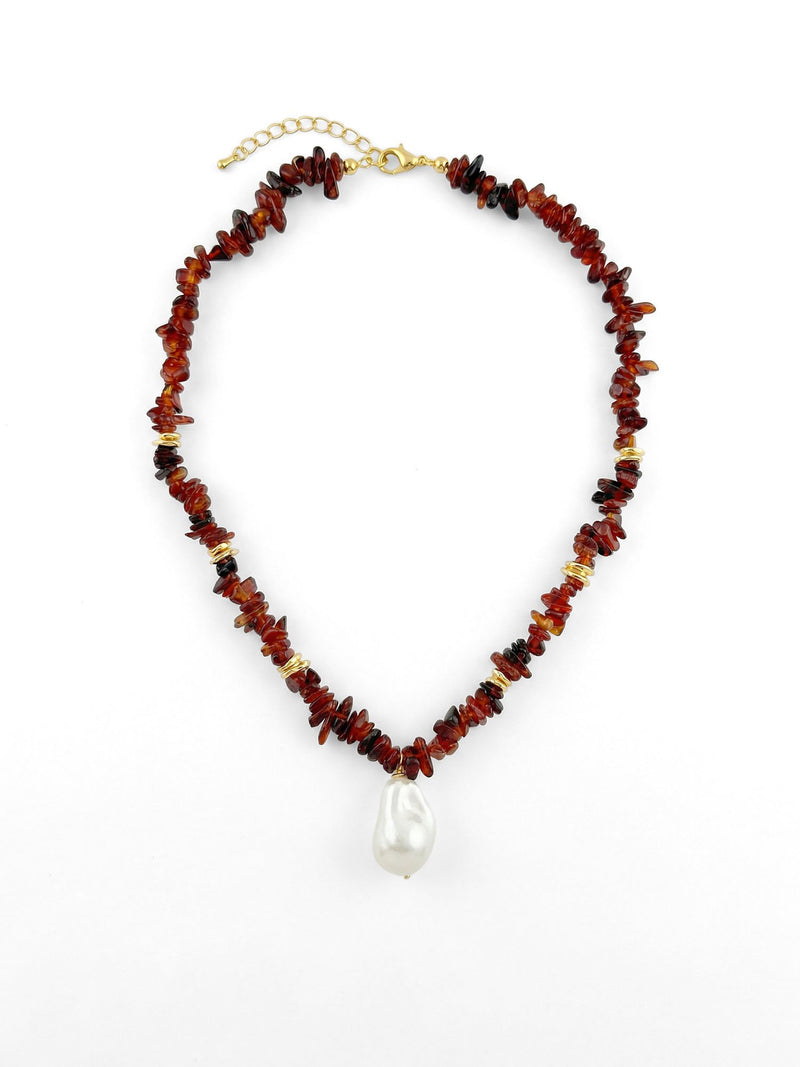 Kette Naturstein Perlen Mix – Produktbild auf weissem Hintergrund, Naturstein Halskette, Boho Schmuck