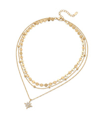 Kette Northern Star – Münz-Layering Kette mit Nordstern und Zirkonia, 18K vergoldet – weißer Hintergrund