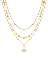 Kette Northern Star – Münz-Layering Kette mit Nordstern und Zirkonia, 18K vergoldet – weißer Hintergrund