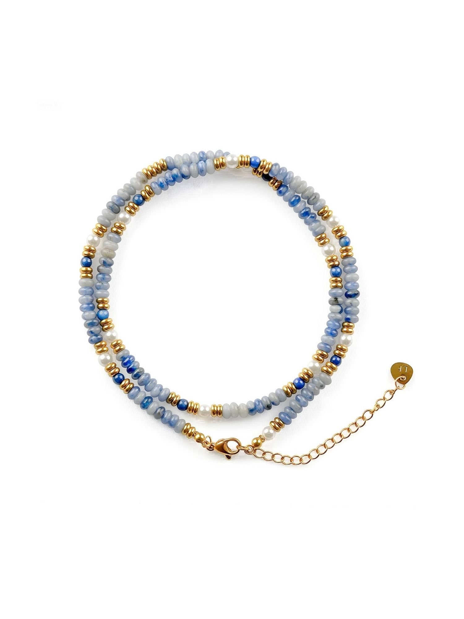 Ocean Night Halskette komplett – handgefertigte Statement-Kette mit blau-türkisen Natursteinen in Verlauf