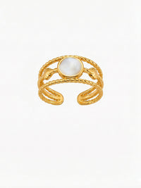 Ocean Twist Ring Frontalansicht 18K vergoldet dreilagig mit Perlmutt Nemomatheo