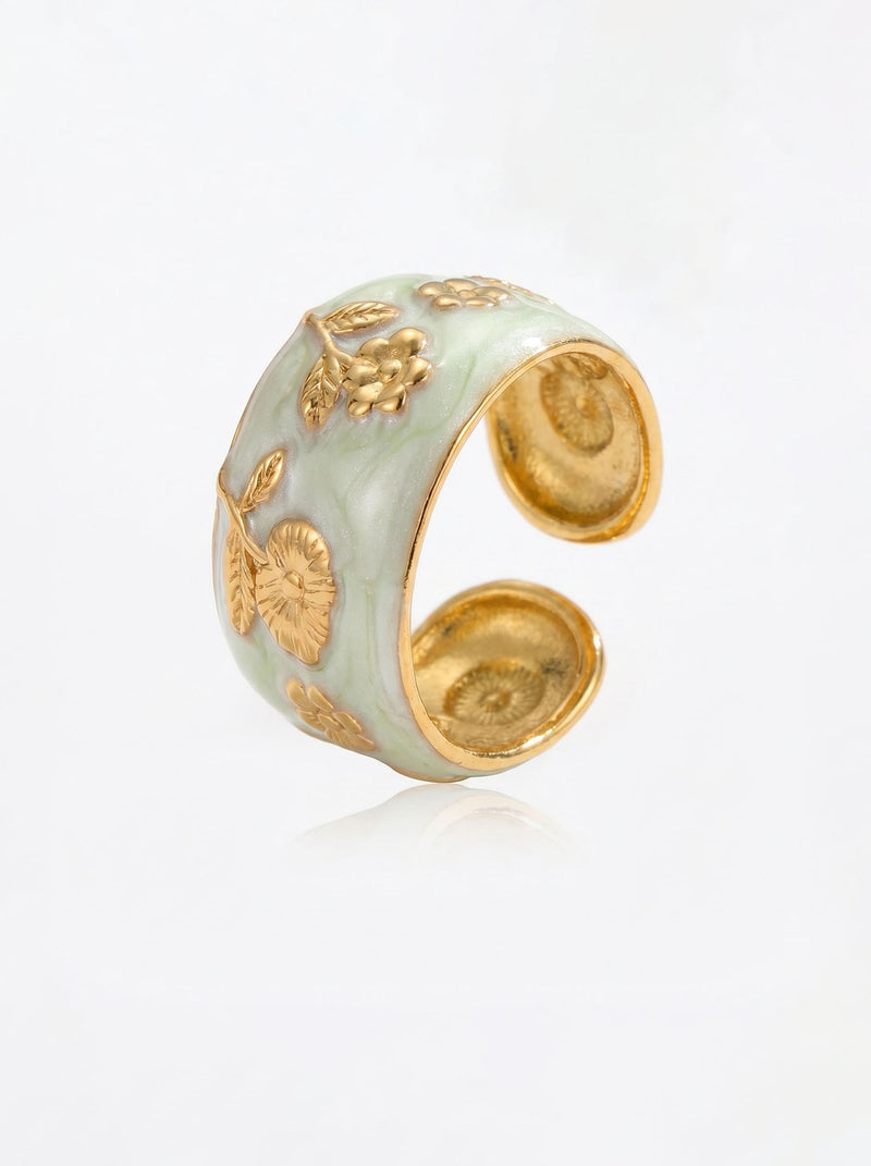 Ring Émaille Floral – Blüten-Émaille Mint – Produktbild auf weißem Hintergrund