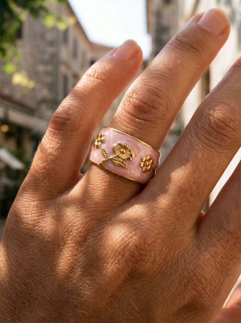 Ring Émaille Floral – Blüten-Émaille Rosé – Detailansicht