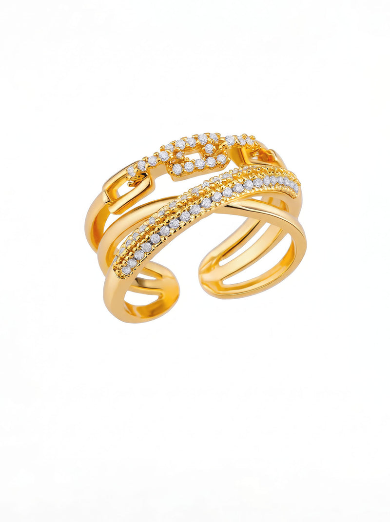 Ring Link Architect – Urbane Doppelkette Gold – Produktbild auf weißem Hintergrund