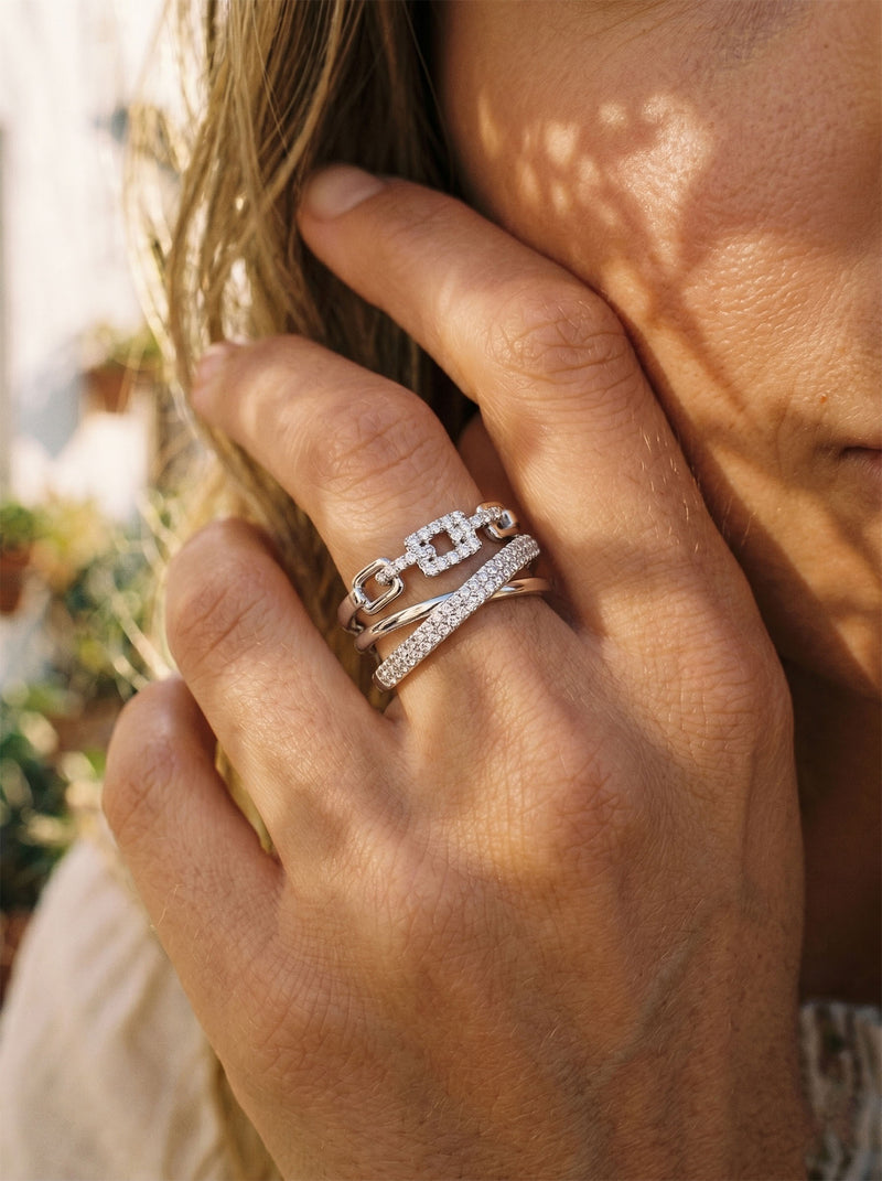 Ring Link Architect – Urbane Doppelkette Silber – Detailansicht