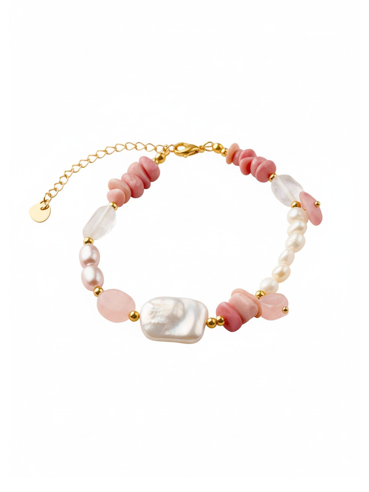 Rosengarten Armband Produktfoto – handgefertigtes Armband mit Rhodonit und Süßwasserperle