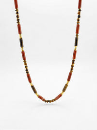 Kette Roter Jaspis Tigerauge – Produktbild auf weissem Hintergrund, Naturstein Halskette, Boho Schmuck