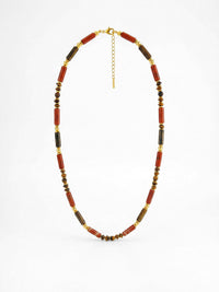 Kette Roter Jaspis Tigerauge – Produktbild auf weissem Hintergrund, Naturstein Halskette, Boho Schmuck