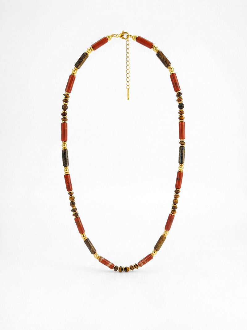 Kette Roter Jaspis Tigerauge – Produktbild auf weissem Hintergrund, Naturstein Halskette, Boho Schmuck