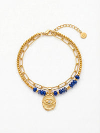 Schutzblick Armband Produktbild – Handgefertigtes Lapislazuli-Armband mit goldenem Nazar-Auge-Anhänger 18K vergoldet