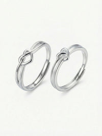 Still Connected Partnerring-Set - 925 Silber Paarringe mit Knotendesign, Sie und Er nebeneinander