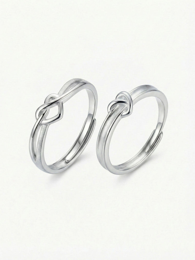 Still Connected Partnerring-Set - 925 Silber Paarringe mit Knotendesign, Sie und Er nebeneinander
