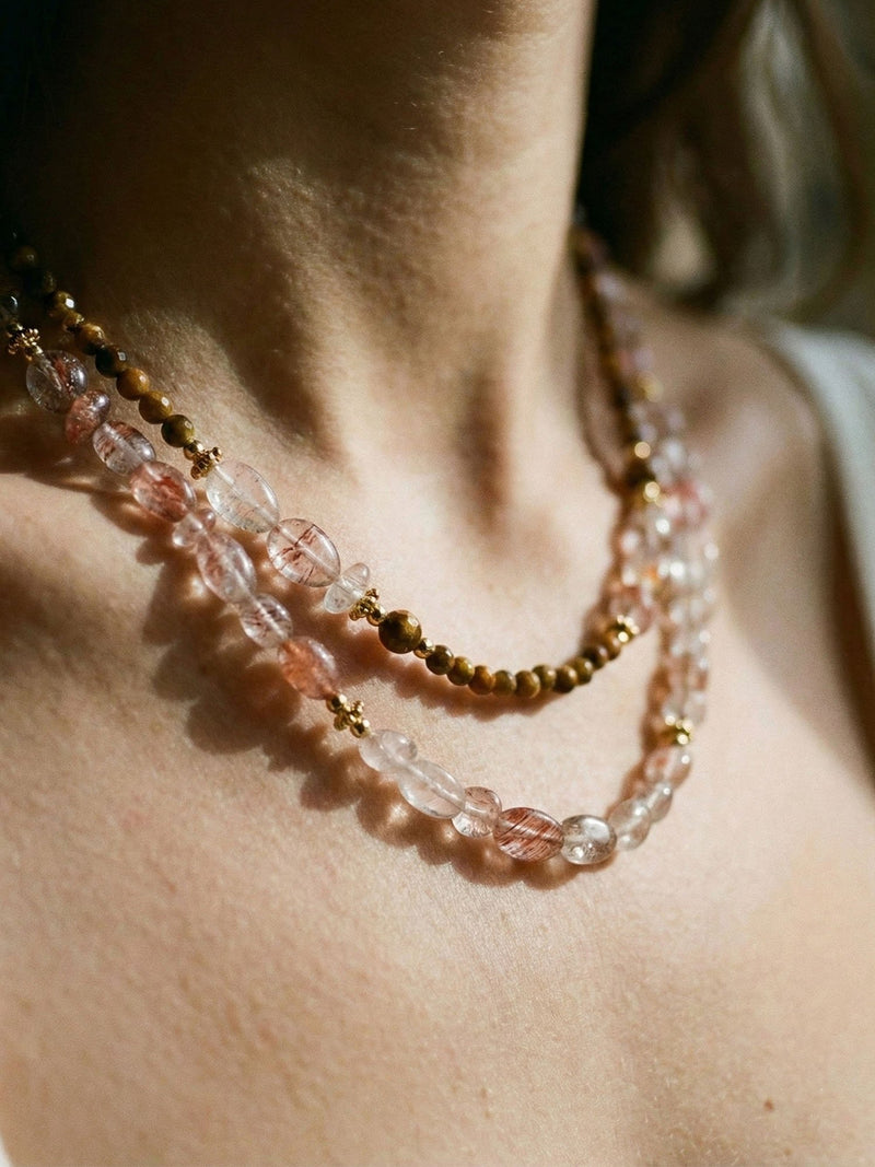 Tigerauge Kristall Kette 05 – auf weissem Hintergrund