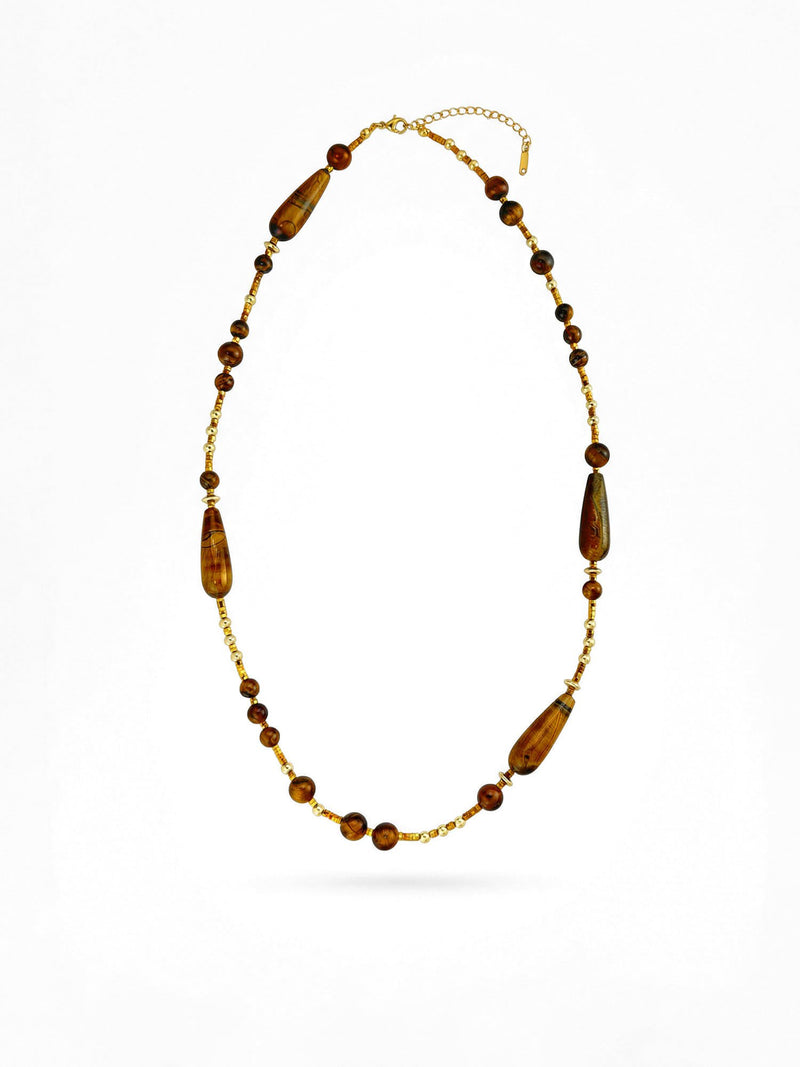 Kette Tigerauge Lang – Produktbild auf weissem Hintergrund, Naturstein Halskette, Boho Schmuck