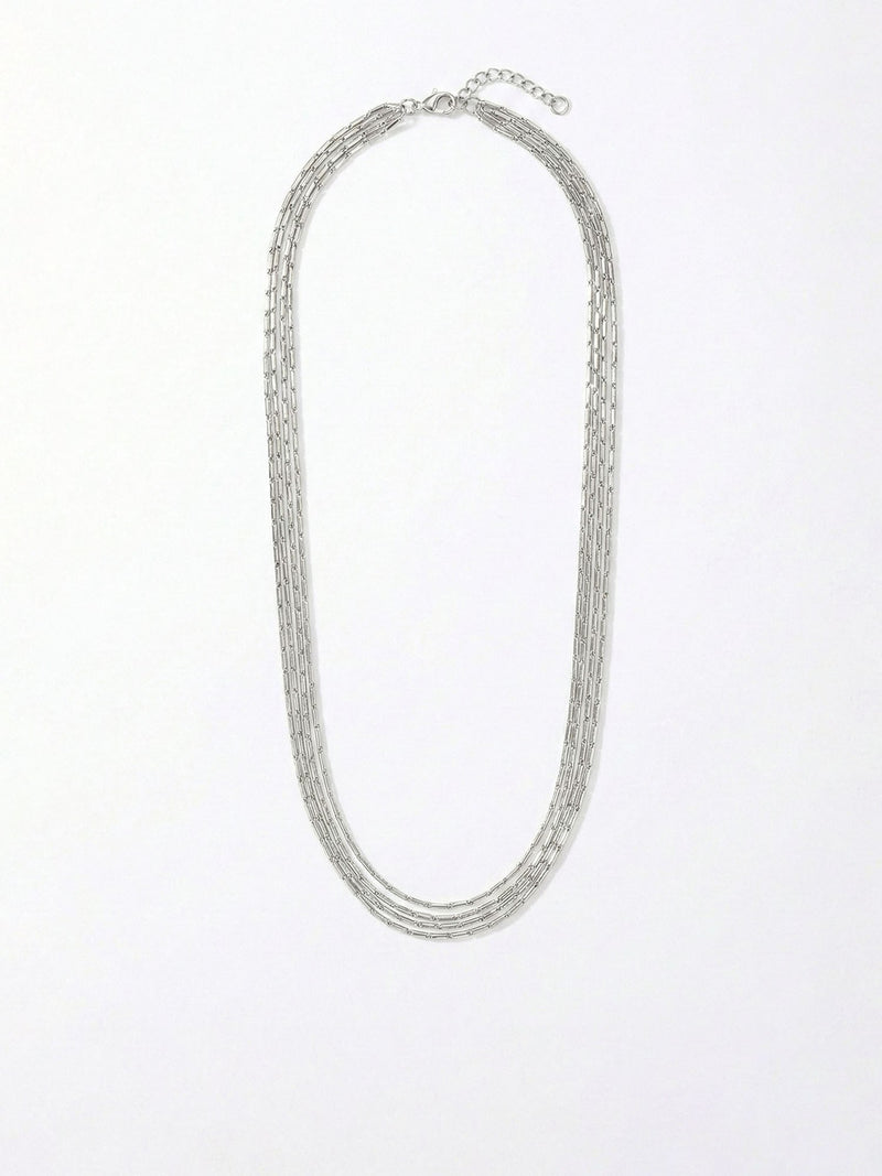 Triple Layer Silber Halskette – minimalistische Layering-Kette versilbert, Frontalansicht