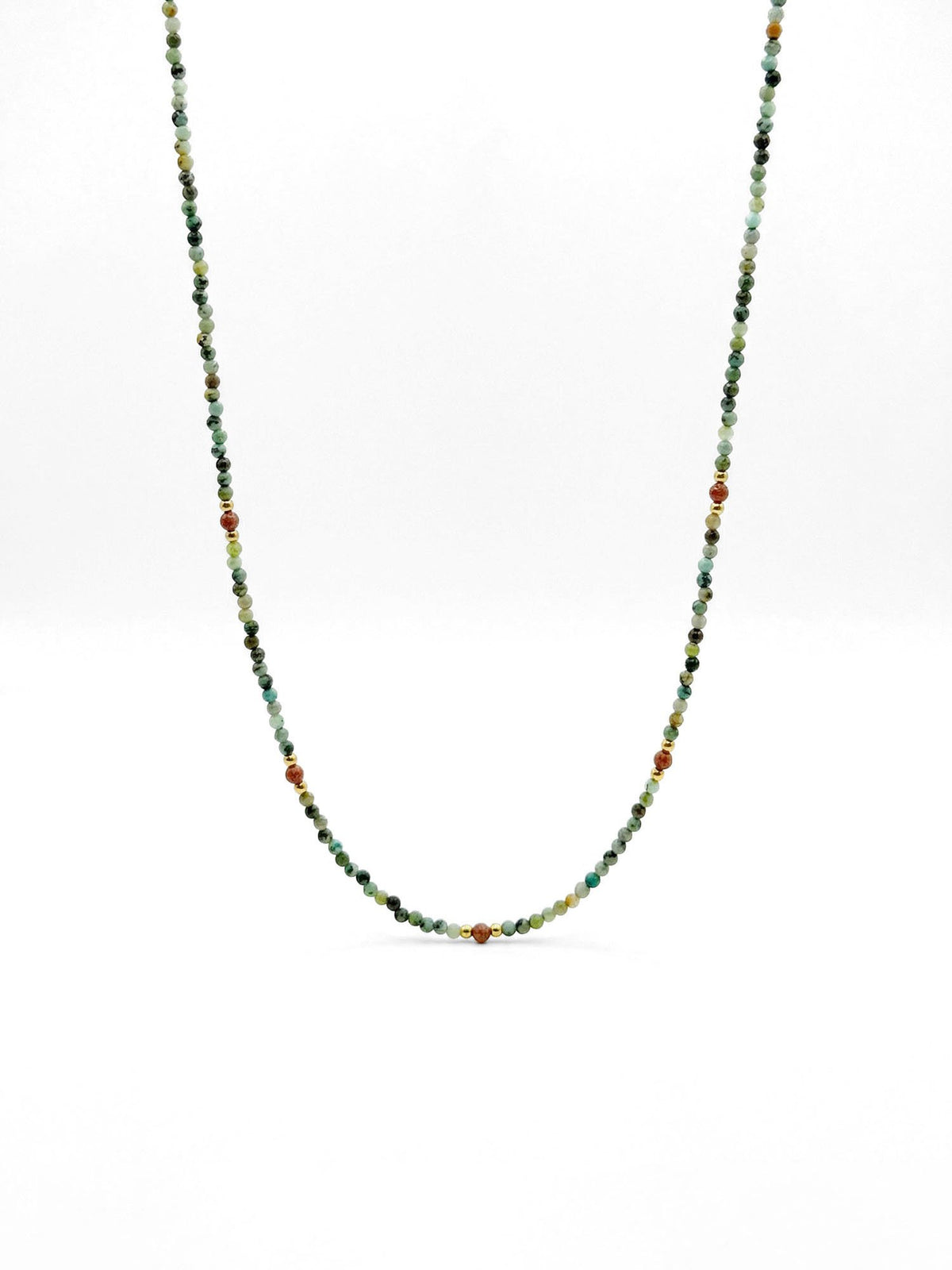 Turquoise Goldstone Necklace – product image on white background, natural stone necklace, boho jewelry