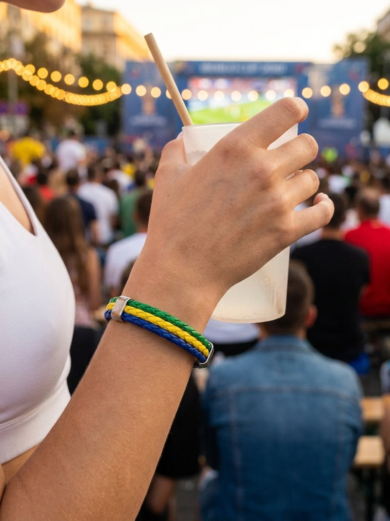 Armband WM 2026 – Geflochtenes Leder Fan Armband mit Nationalflagge – Brasilien – Produktbild 1