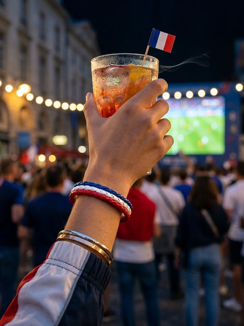 Armband WM 2026 – Geflochtenes Leder Fan Armband mit Nationalflagge – Frankreich – Lifestyle 3