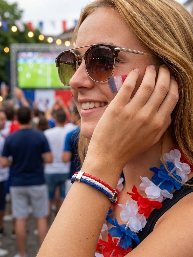 Armband WM 2026 – Geflochtenes Leder Fan Armband mit Nationalflagge – Frankreich – Lifestyle 5