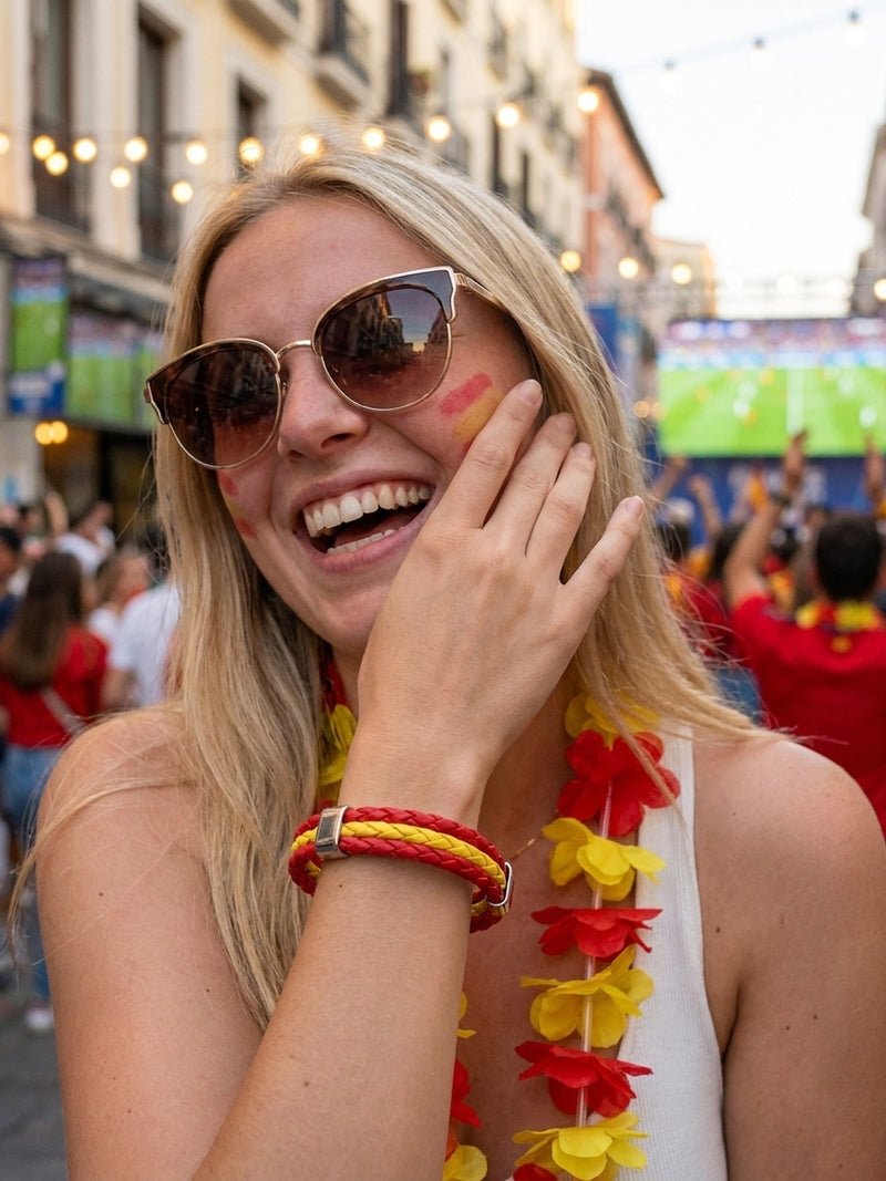 Armband WM 2026 – Geflochtenes Leder Fan Armband mit Nationalflagge – Spanien – Lifestyle 4