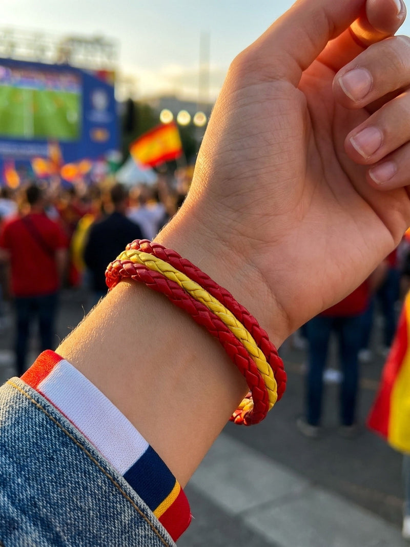 Armband WM 2026 – Geflochtenes Leder Fan Armband mit Nationalflagge – Spanien – Lifestyle 6
