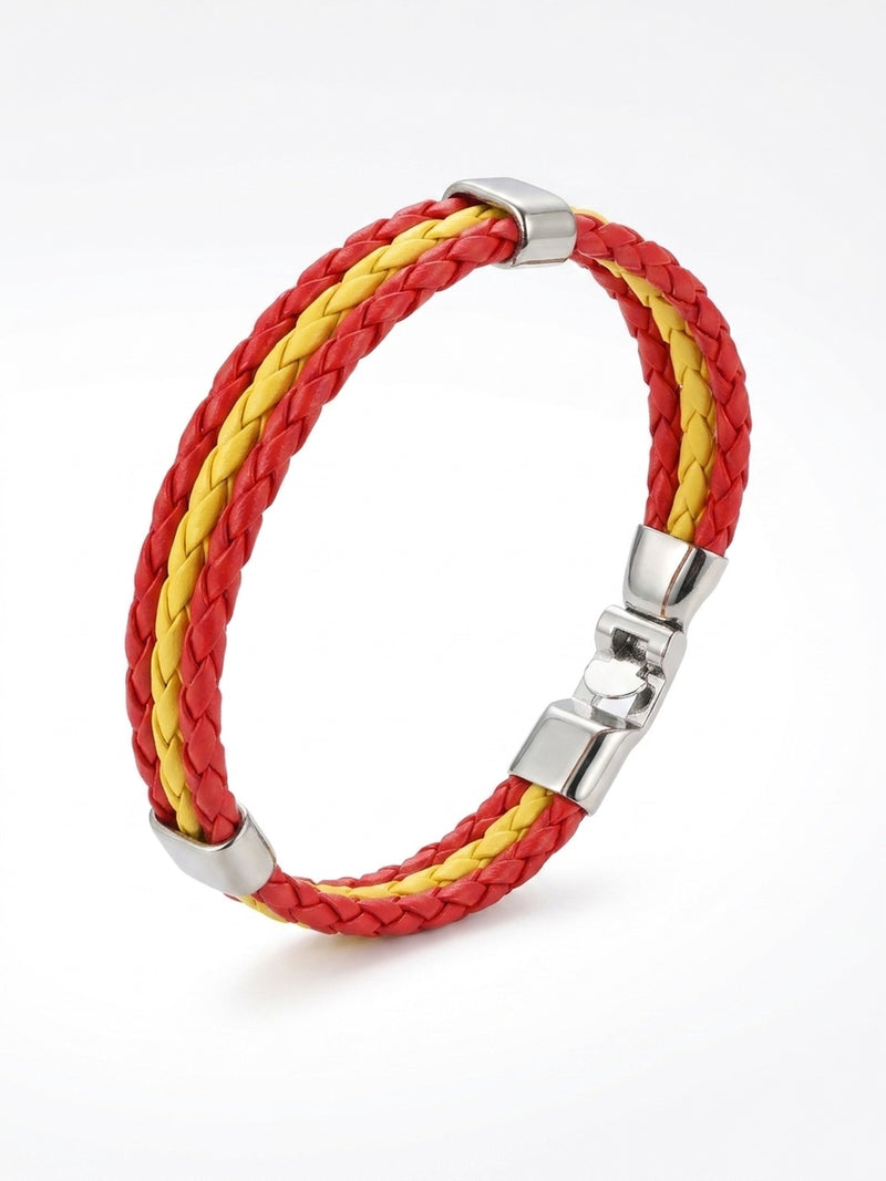 Armband WM 2026 – Geflochtenes Leder Fan Armband mit Nationalflagge – Spanien – Produktbild 1
