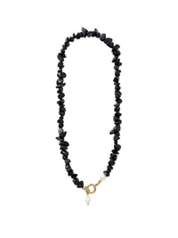 Midnight Pearl Obsidian-Kette mit Süßwasserperle – Weißer Hintergrund, Detailansicht
