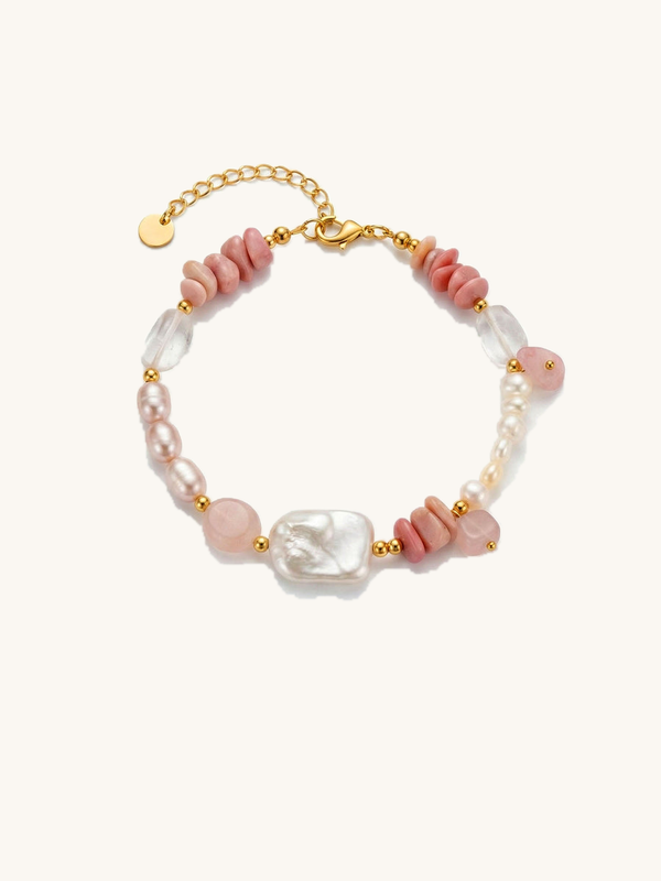 Rosengarten Armband Produktfoto – handgefertigtes Armband mit Rhodonit und Süßwasserperle