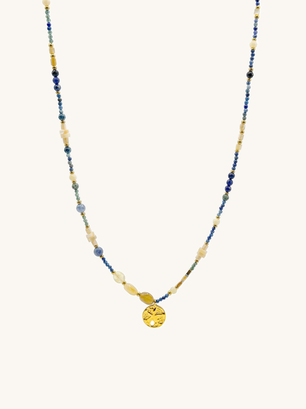 Kette Atlantis Naturstein Seestern – Produktbild auf weissem Hintergrund, Naturstein Halskette, Boho Schmuck