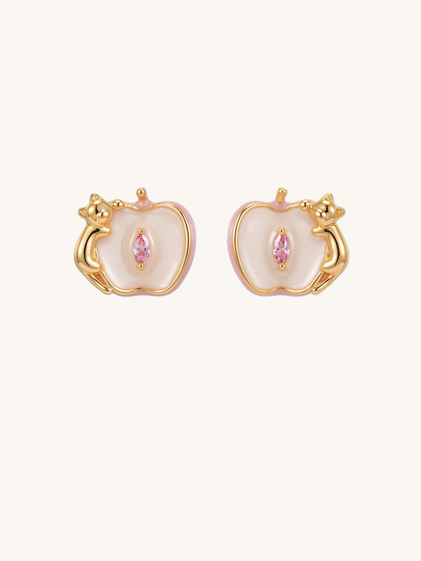 Apple cat earrings 01 – on white background