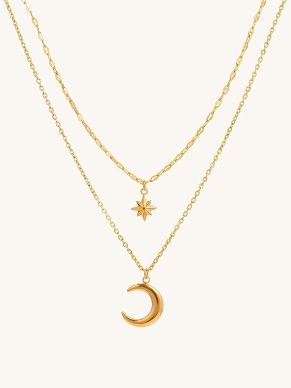 Moon & Star Necklace Gold product image on white background – 18K gold-plated