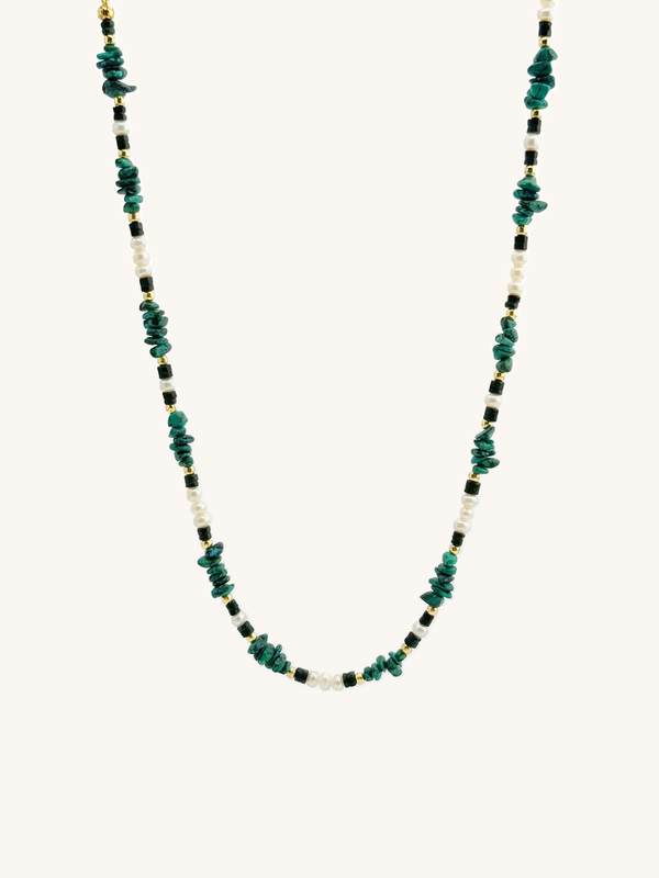 Kette Grosse Perlen Roehre – Produktbild auf weissem Hintergrund, Naturstein Halskette, Boho Schmuck