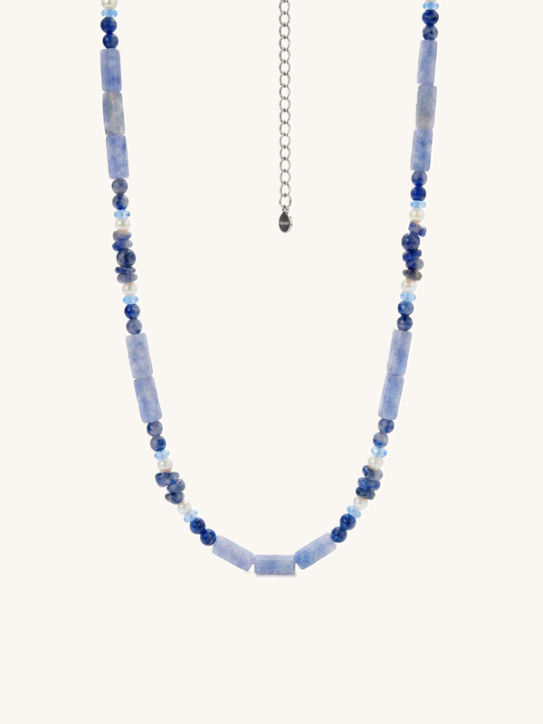Blue-White Cube Necklace – Product image on white background, natural stone necklace, boho jewelry