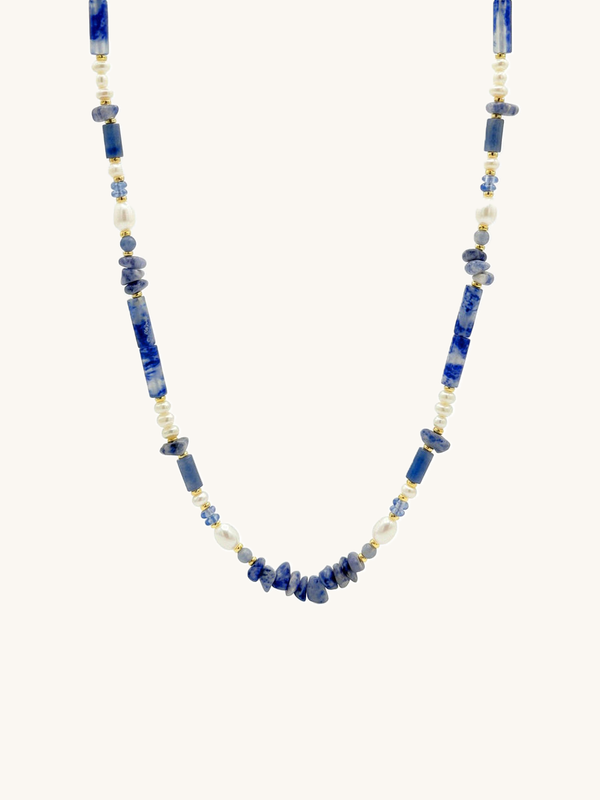 Chip Bead Necklace – Product image on white background, natural stone necklace, boho jewelry