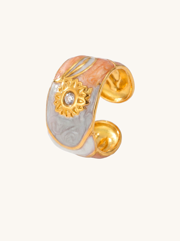 Ring Émaille Floral – Blüten-Émaille Coral – Produktbild auf weißem Hintergrund