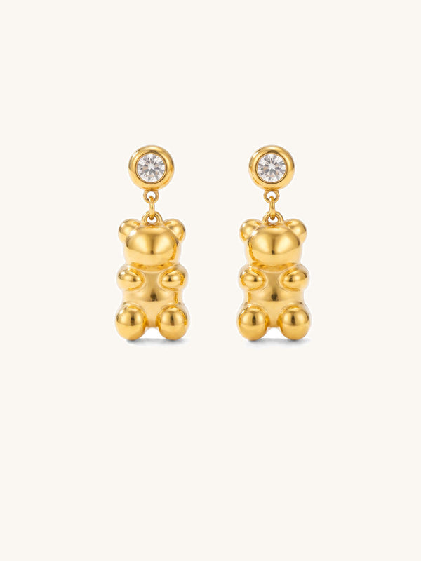 Ohrringe Sweet Bear – Gummibär Ohrringe mit Zirkonia, 18K vergoldet – weißer Hintergrund